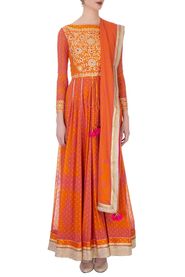 Pink & Rust Orange  anarkali set