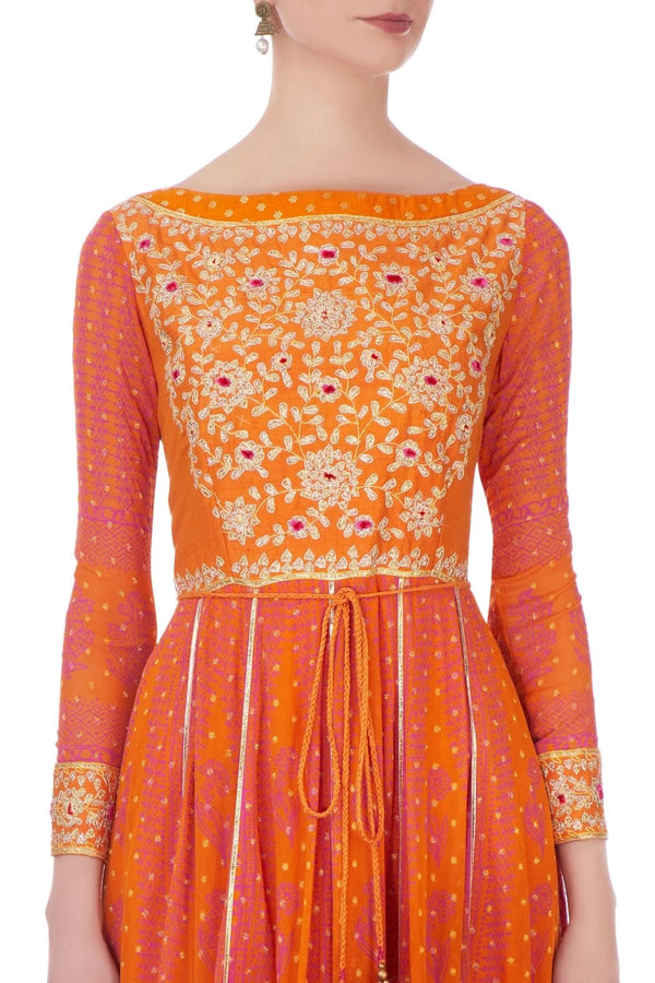 Pink & Rust Orange  anarkali set