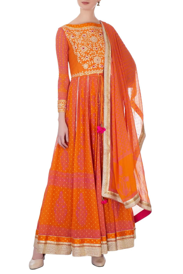 Pink & Rust Orange  anarkali set