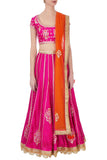 Pink and orange gota thread embroidered lehenga set