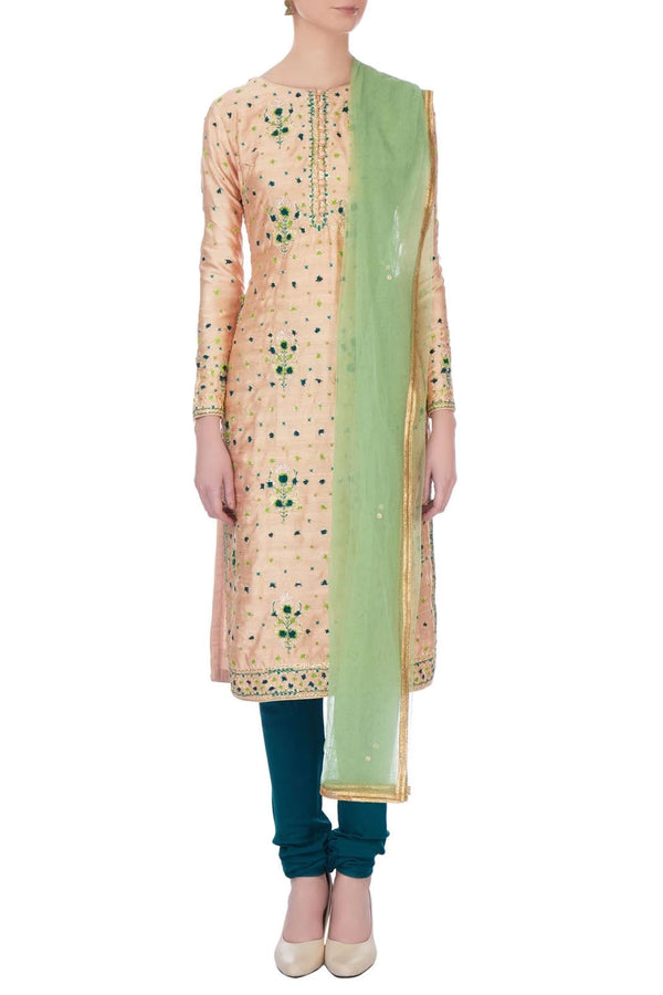 Off-white gota embroidery chanderi kurta set