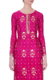 Fuchsia pink gota embroidered viscose silk kurta set