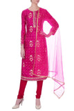 Fuchsia pink gota embroidered viscose silk kurta set