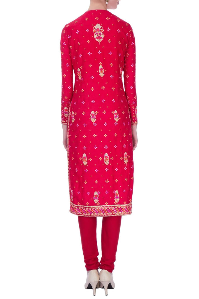 Red viscose silk gota embroidered kurta set