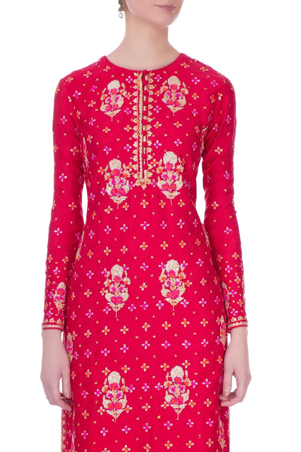 Red viscose silk gota embroidered kurta set