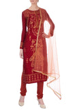 Maroon chanderi gota embroidered kurta set