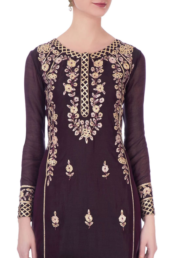 Dark Purple Kurta Set.