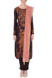 Brown kurta in orange thread embroidery kurta set