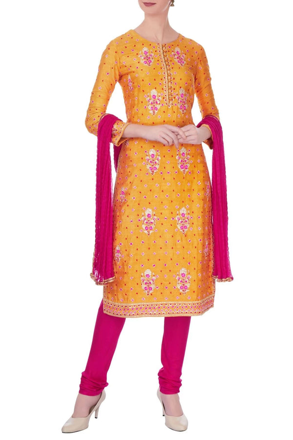 Orange & pink kurta in gota thread embroidery kurta set