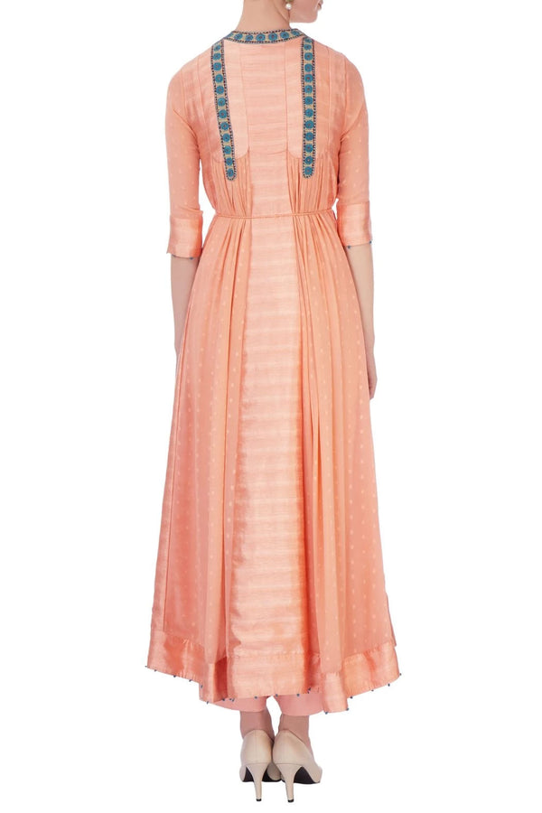 Peach viscose silk embroidered kurta and pants