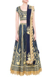 Royal blue brocade dori work lehenga set