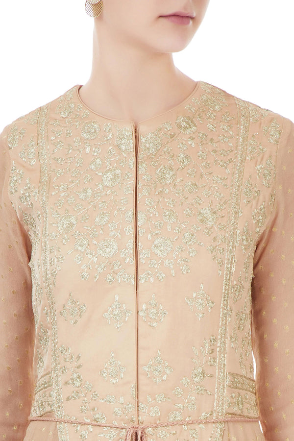 Beige georgette dori embroidered anarkali set