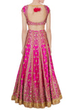 Pink sequin embroidered brocade bridal lehenga set