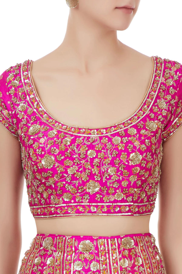 Pink sequin embroidered brocade bridal lehenga set