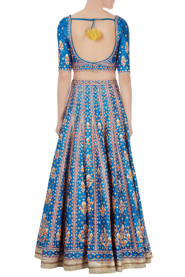 Blue gota embroidered raw silk lehenga set