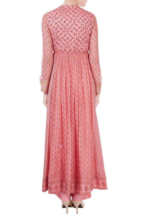 Pastel pink gota embroidered long anarkali set