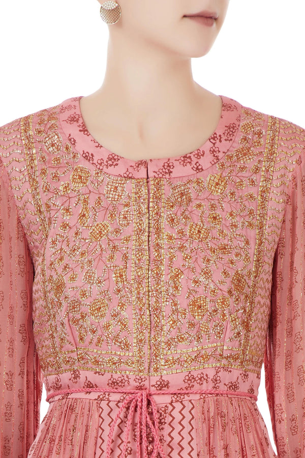 Pastel pink gota embroidered long anarkali set