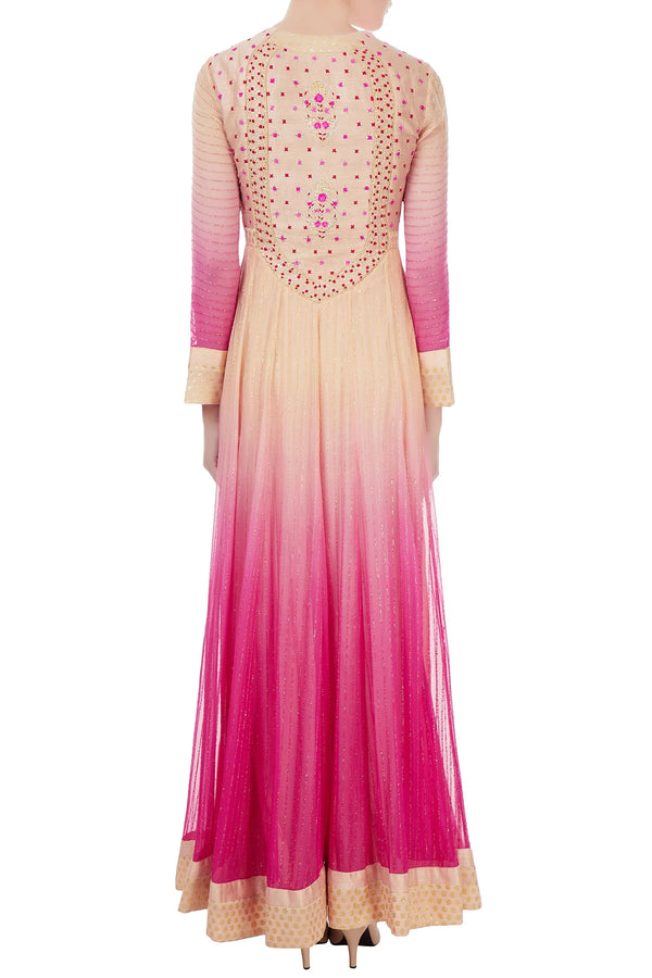 Pink ombre zari embroidered anarkali set