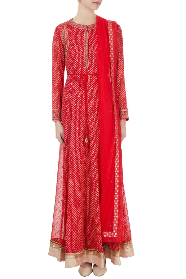 Pink-Red Anarkali set.