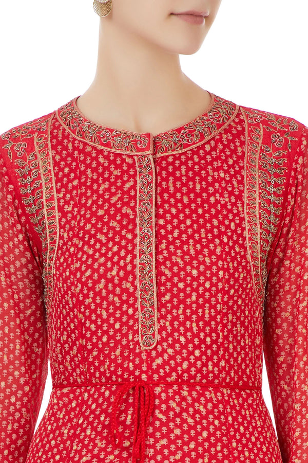 Pink-Red Anarkali set.