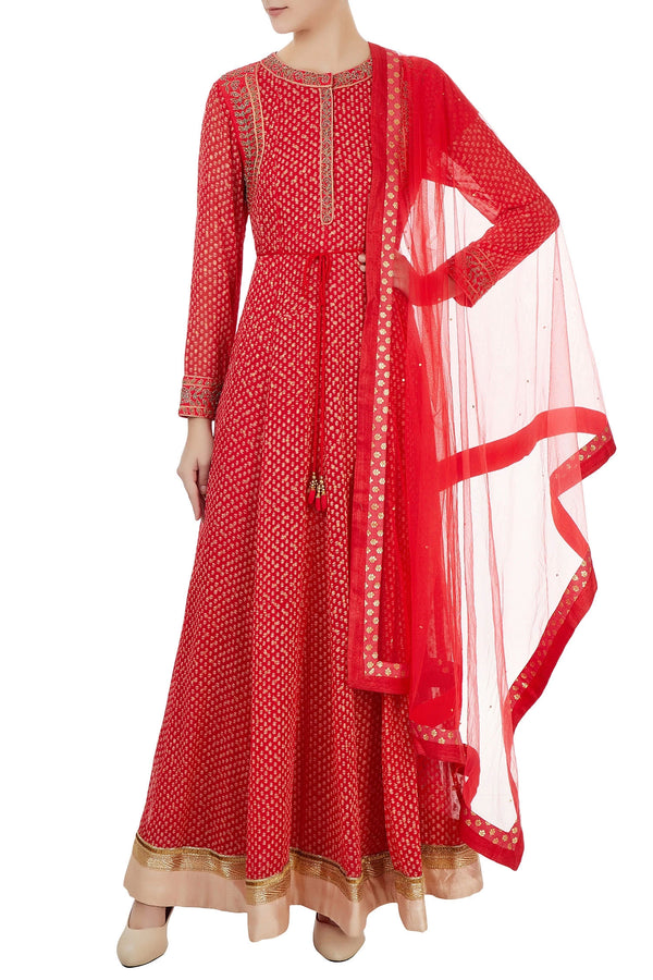 Pink-Red Anarkali set.