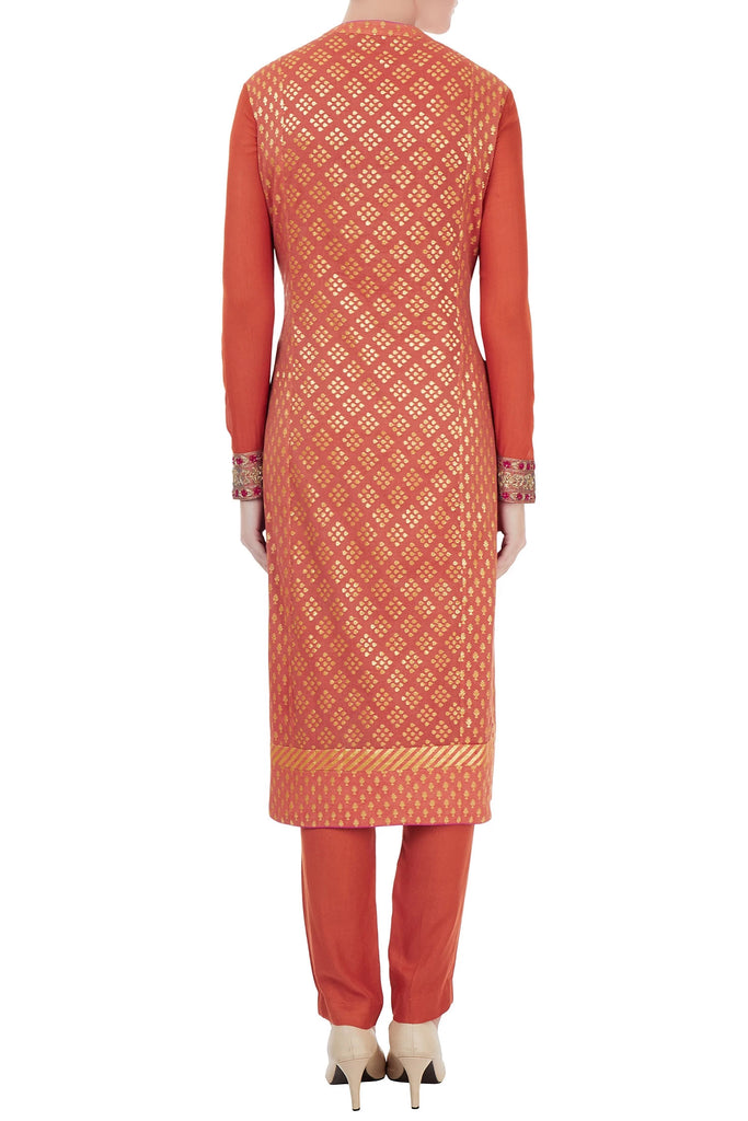 Buy Green And Navy Blue Ombre Straight Cut Kurti In Satin With Bandhani  Print And Brocade Border Online - Re By Kalki