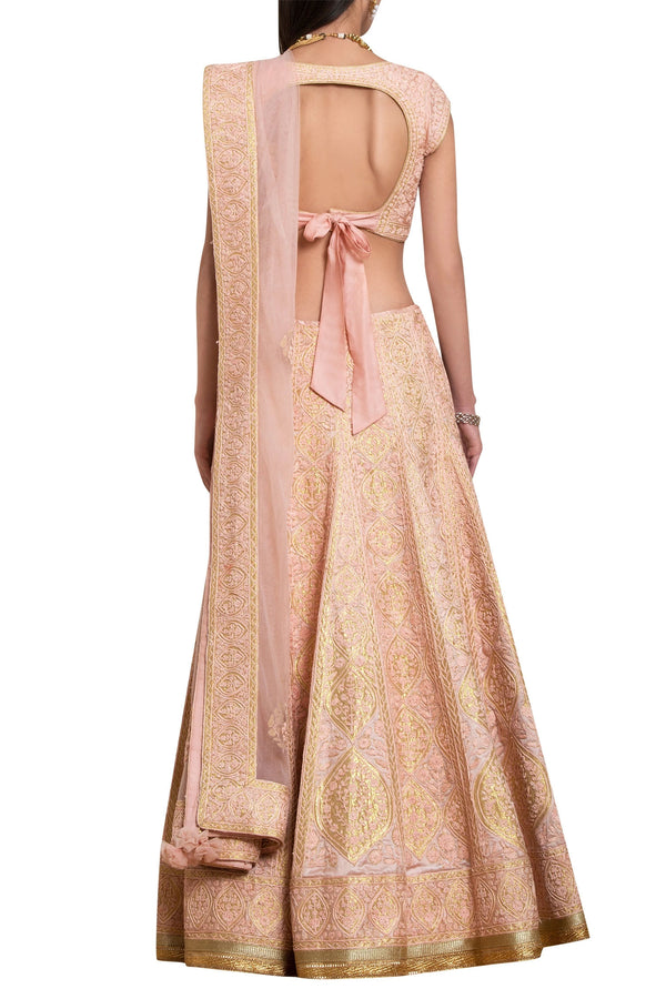 Peach threadwork & applique lehenga set