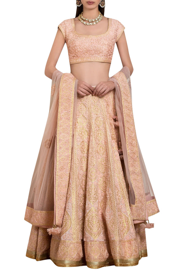 Peach threadwork & applique lehenga set