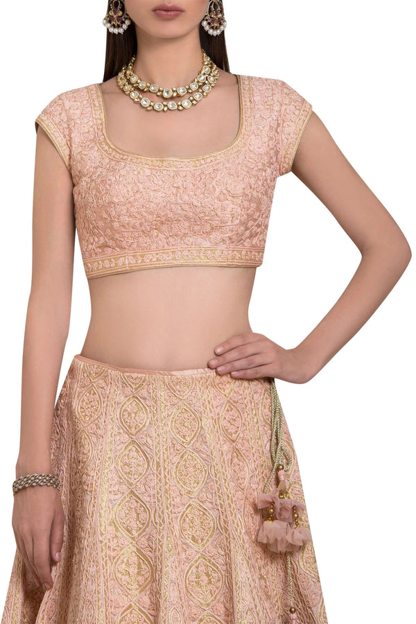 Peach threadwork & applique lehenga set