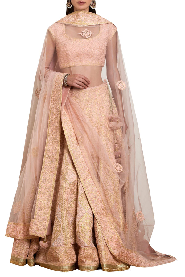 Peach threadwork & applique lehenga set