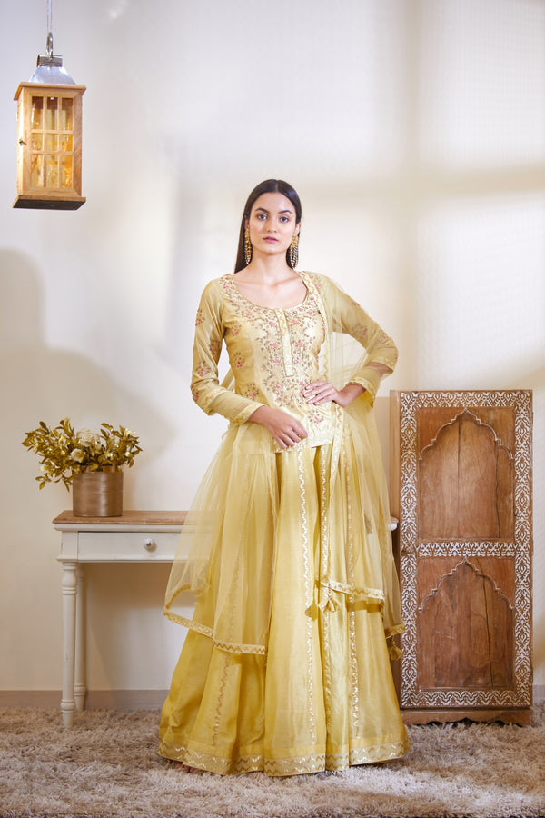 Mustard Kurta & Skirt Set.