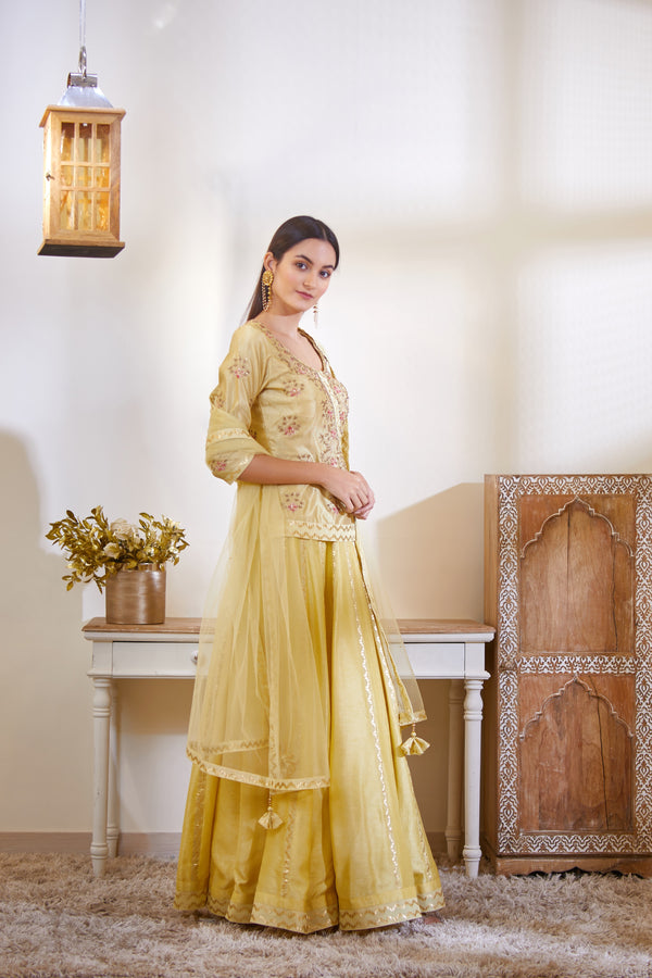 Mustard Kurta & Skirt Set.