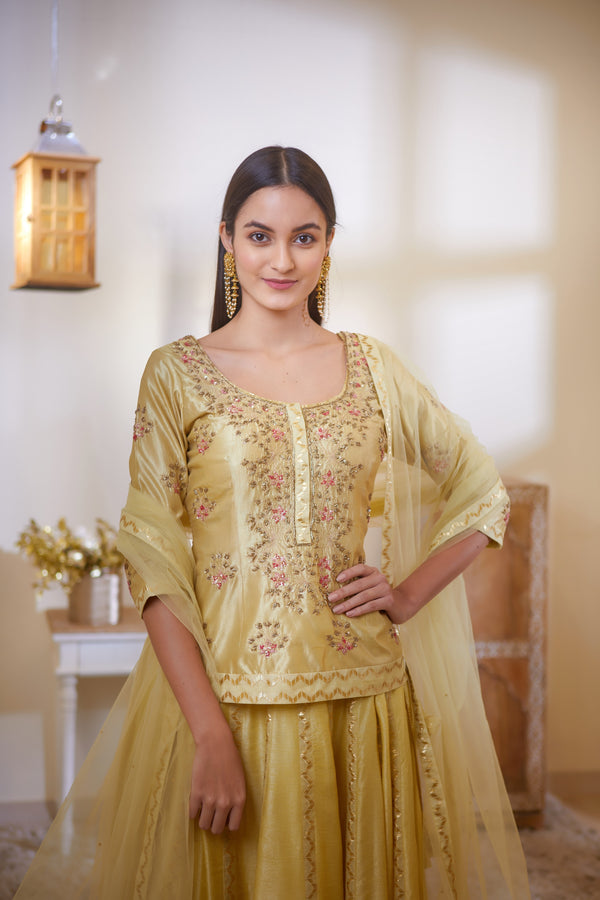 Mustard Kurta & Skirt Set.