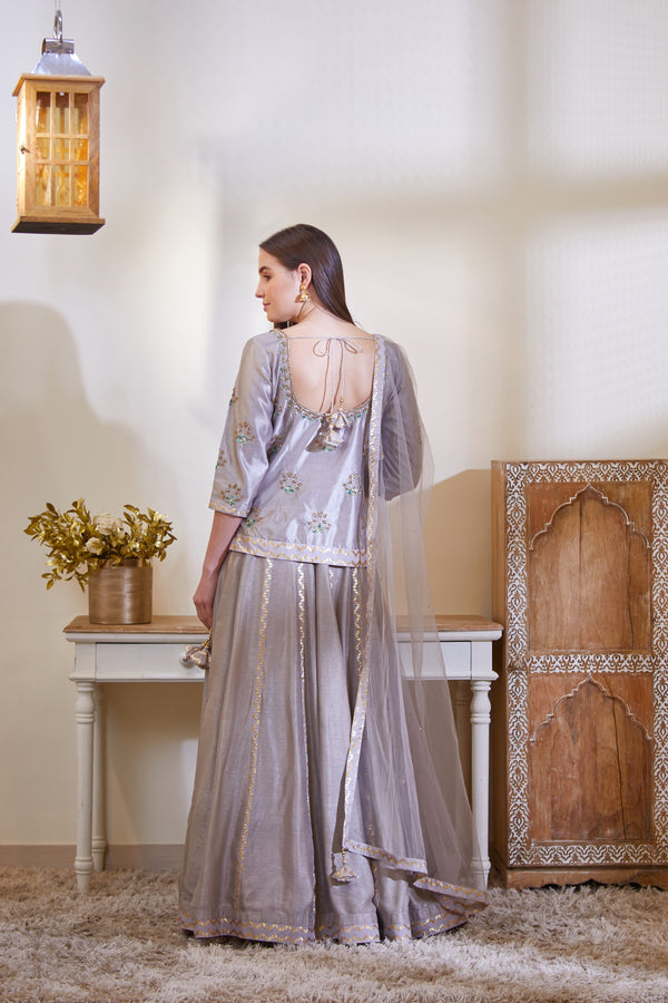Silver Grey Kurta & Skirt Set.