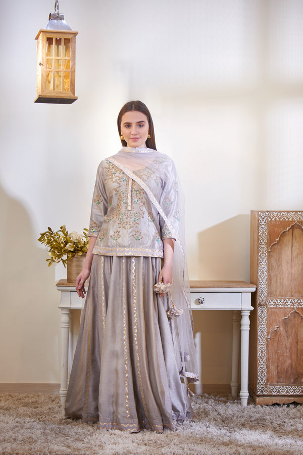 Silver Grey Kurta & Skirt Set.