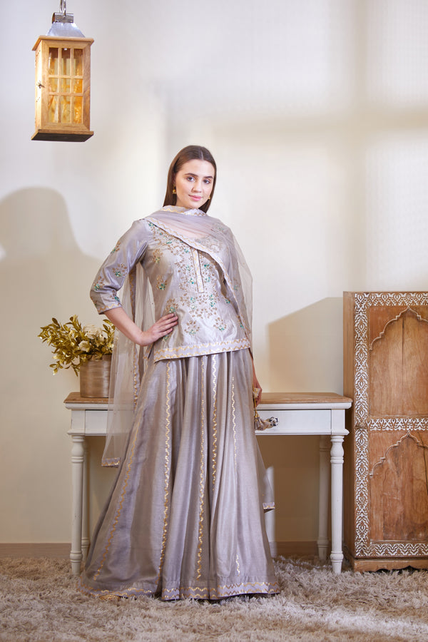Silver Grey Kurta & Skirt Set.