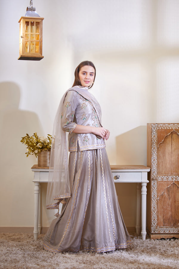 Silver Grey Kurta & Skirt Set.