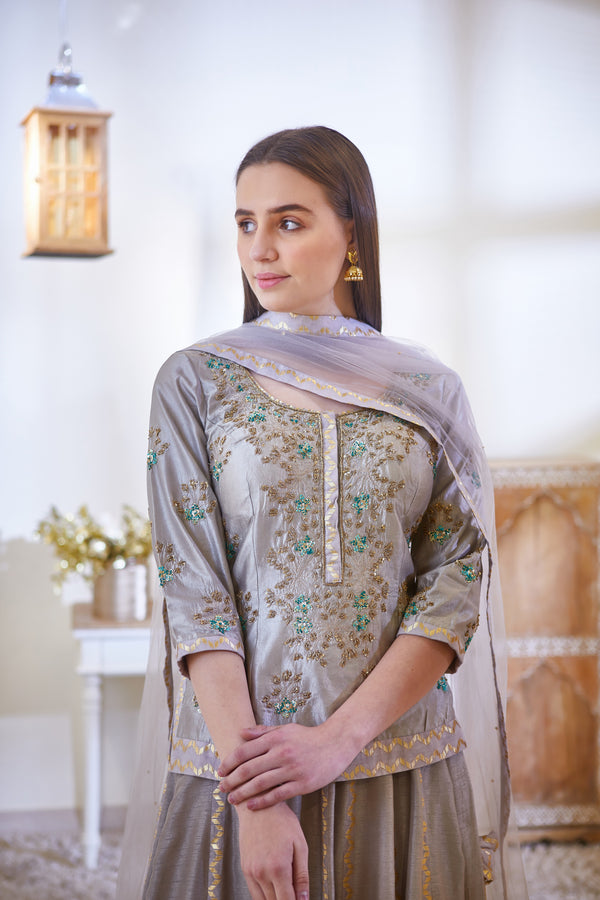 Silver Grey Kurta & Skirt Set.