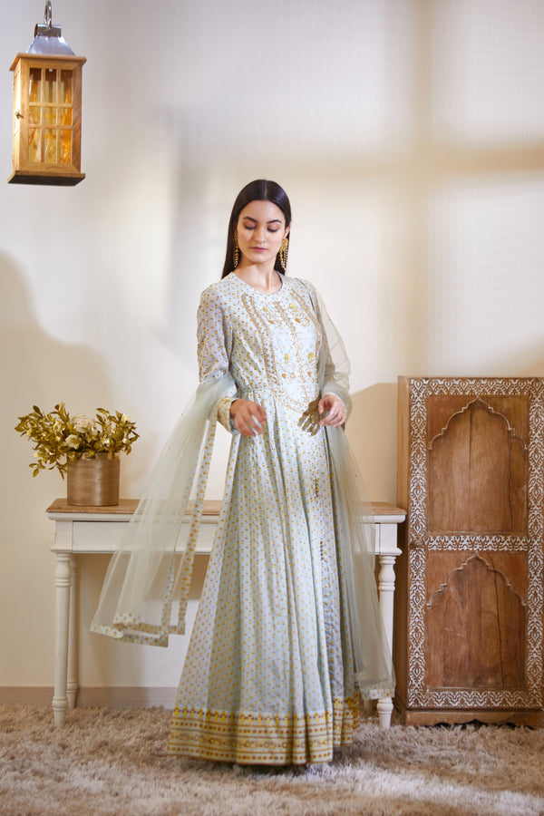 Sea Green Anarkali Set.