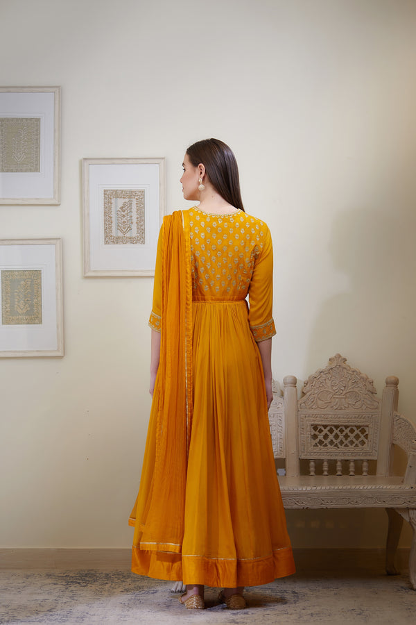 Rust Orange Anarkali Set.