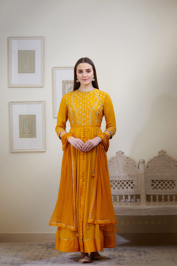 Rust Orange Anarkali Set.