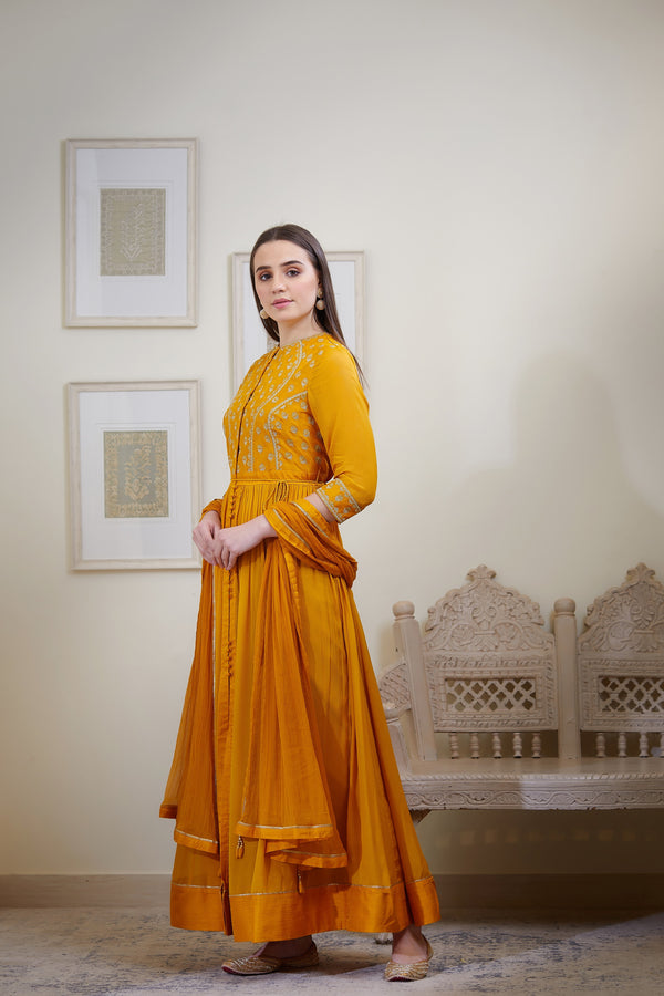 Rust Orange Anarkali Set.