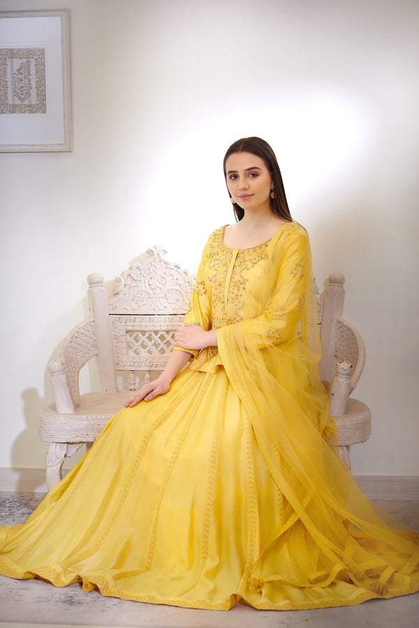 Yellow Kurta & Skirt Set.