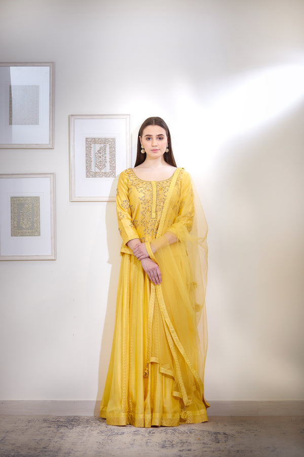 Yellow Kurta & Skirt Set.