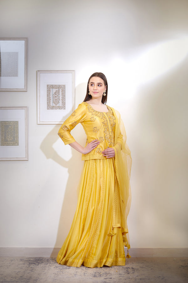 Yellow Kurta & Skirt Set.