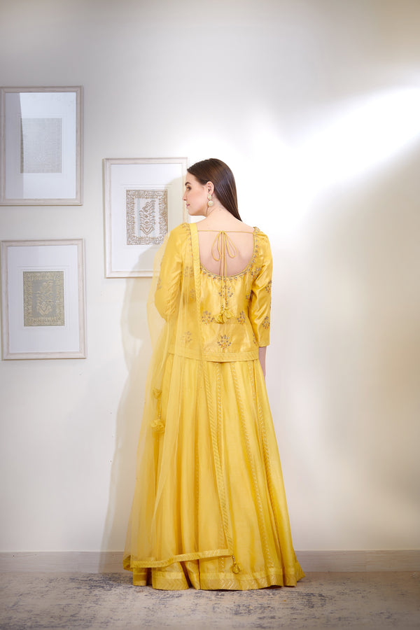 Yellow Kurta & Skirt Set.