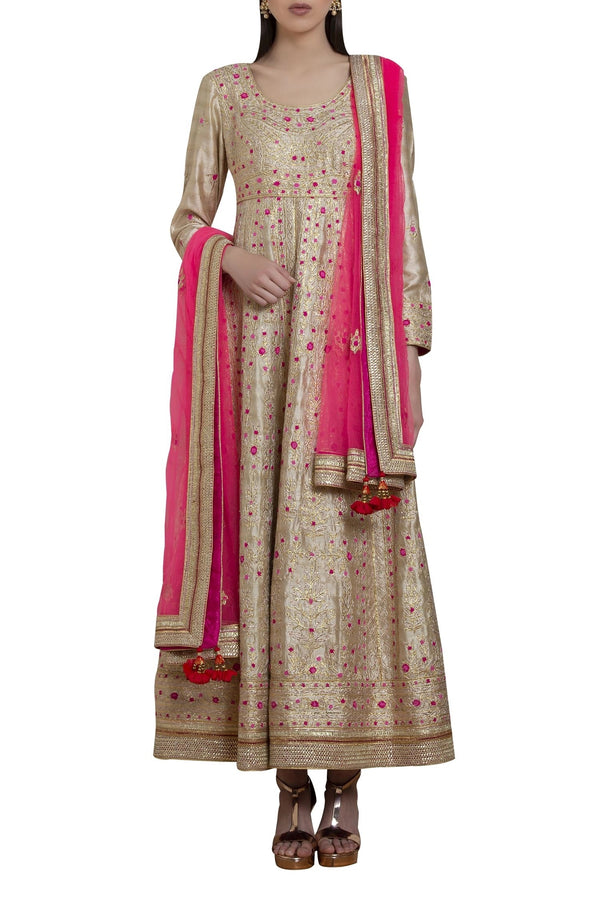 Gold - Pink Anarkali Set.