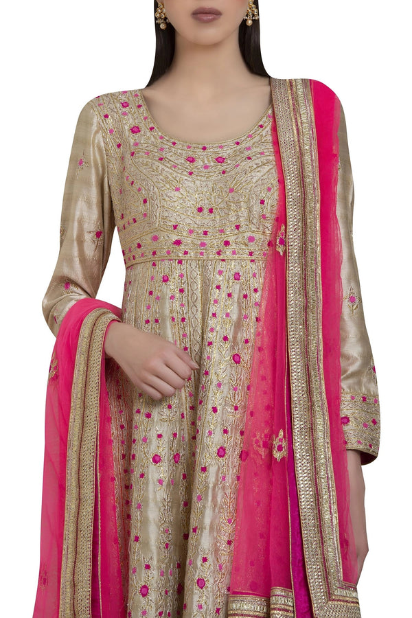 Gold - Pink Anarkali Set.