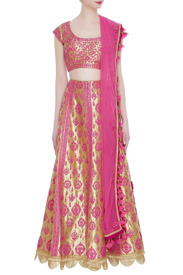 Threadwork embroidered lehenga set with dupatta