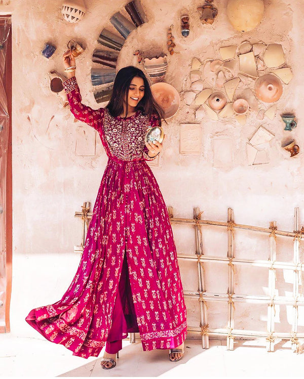 Grape Wine Anarkali Set as seen on Masoom Minawala.